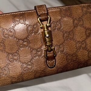 Gucci Guccisima Chains Brown Embossed Long Wallet with Clasp
